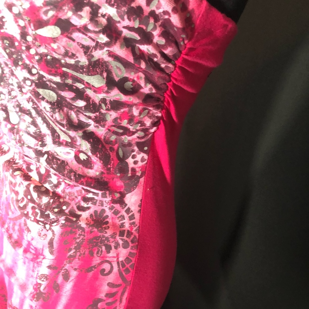 DOLLED UP Hot Pink Print Sequin Strapless Top SZ M - Picture 6 of 9